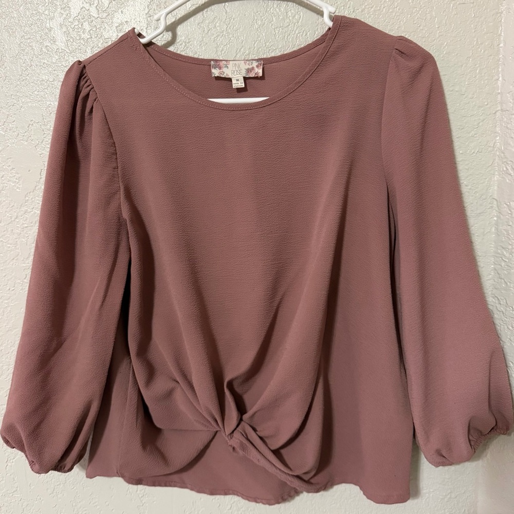 Pink Rose Dusty Rose Twist-Front Long Sleeve Blouse